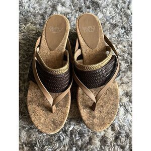 Simply Pelle Cork Sandals Sz 10 Thong Brown Gold